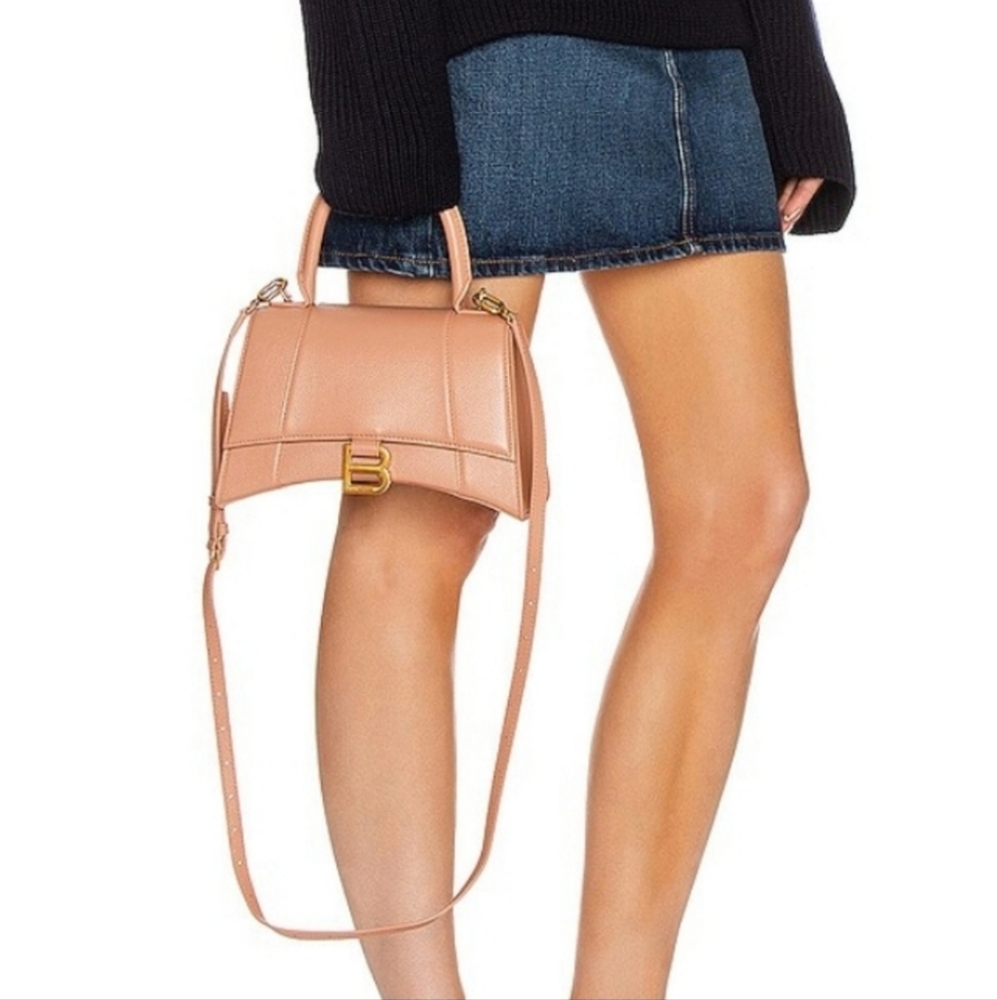 Balenciaga Grained Calfskin Small Hourglass Top Handle Bag Nude Beige